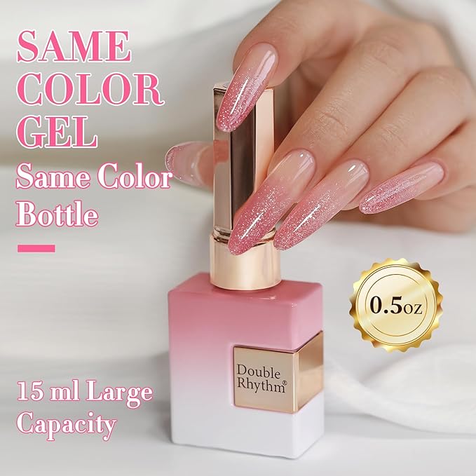 Double Rhythm 0.5Oz Glitter Gel Polish Shimmer Reflective Color for Nail Art Salon DIY Soak Off 15ml Nail Lamp Gel Polish at Home (Light Pink-B1173)