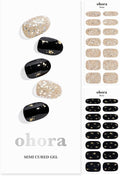 ohora Semi Cured Gel Nail Strips (N Dazzling Night) - Black, Glitter, Works with Any UV/LED Lamps, Salon-Quality, Long Lasting, Easy to Apply & Remove - Includes 2 Prep Pads, Nail File & Wooden Stick