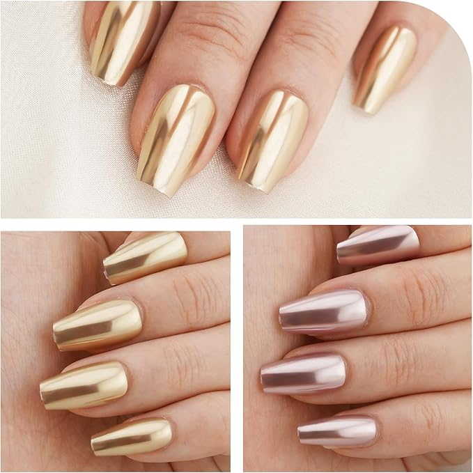 Nail Chrome Powder Metallic Mirror Pigment Rubbing Dust Glitter for Manicure Nail Art Decoration Bronze Rose Gold 6 Colors Kit 0.5g/Jar (TR 6Pcs Set-02)