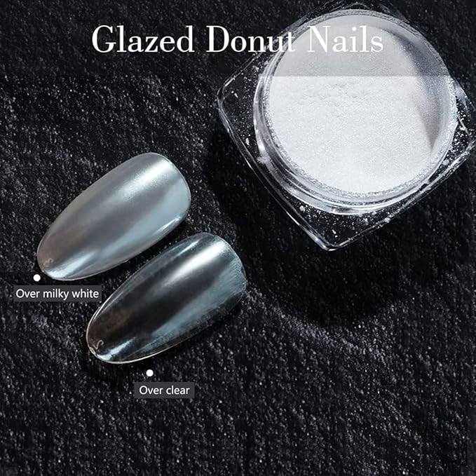 White Pearl Chrome Nail Powder, Mirror Effect Pearlescent Chrome Pigment Powder for Nails, Ice Aurora Nail Powder 3Pcs