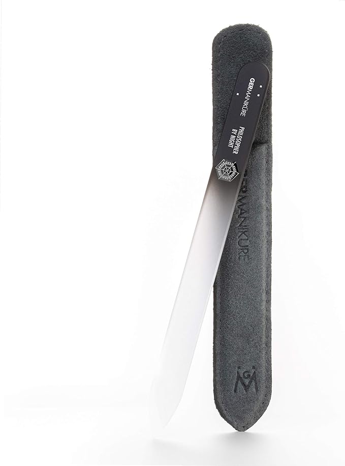 GERMANIKURE Glass Nail File in Suede Sleeve - Philosopher by Night - Professional Crystal Nail File for Natural Nails - Ideal Manicure & Pedicure Tool for Smooth, Easy Shaping - Nail Care Gift