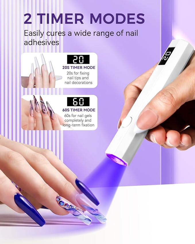 Mini UV Light for Nails Handheld Flash Cure Light 3w Portable Led Lamp with 2 Timer Settings 20/60s for Home DIY Salon Women Gel Polish (White)