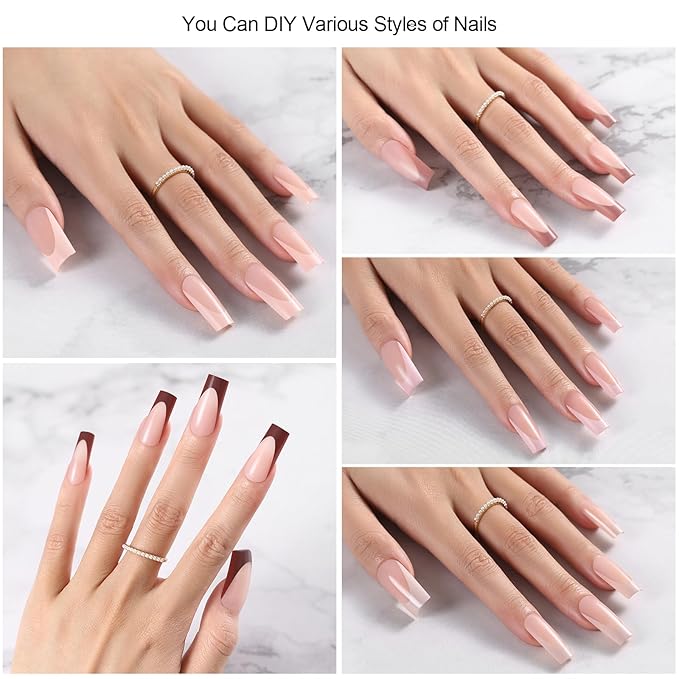 150pcs Long Skin Tones French Tip Press on Nails, 3 in 1 Square Press on Nails in 15Sizes, Pre-lasting Soft Acrylic Gel Nail Tips, No Need to File Fake False Nail Tips Extension for Women Nails