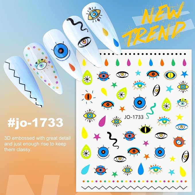 12 Sheets Evil Eye Nail Art Stickers Decals Self Adhesive Pegatinas Uñas Turkish Blue Eye Hamsa Hand Eye of Fatima Manicure Tips Devil Eye Nail Decoration for Women Girls Gift 807-7