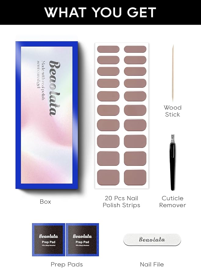 Semi Cured Gel Nail Strips - UV Light Gel Nail Stickers - 20 Long Lasting Salon Quality Wraps (Haze Grey)