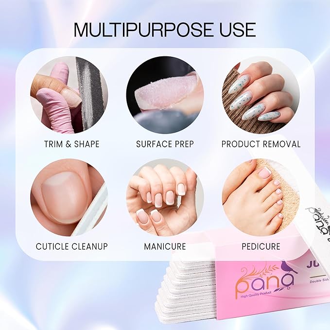 10PCS Jumbo Size PANA Professional Double Sided Nail Files - White, 80/80 Grit - Emery Board Nail Buffering File Manicure Pedicure Nail Polisher Washable
