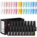 MEET ACROSS 18PCS Nude Gel Nail Polish Set Macaron Gel Polish Kit Pink Orange Sky Blue Nail Polish Set Spring Summer Gifts for Women 15 Colors