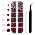 4240Pcs Dark Red Flatback Rhinestones 6 Sizes Crystal Diamonds for Nail Art Crafts Clothes Shoes with Tweezers and Picking Pen