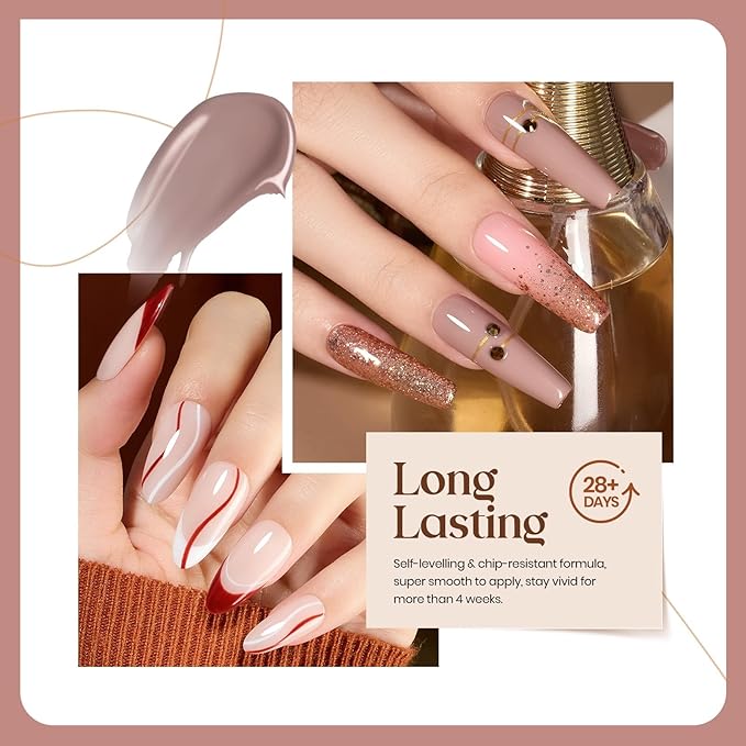 Beetles Brown Gel Nail Polish - 6 Colors Burgundy Brown Neutral Grey Plum Gel Polish Set, Soak Off UV LED Nail Colors for Manicure Gift for Women