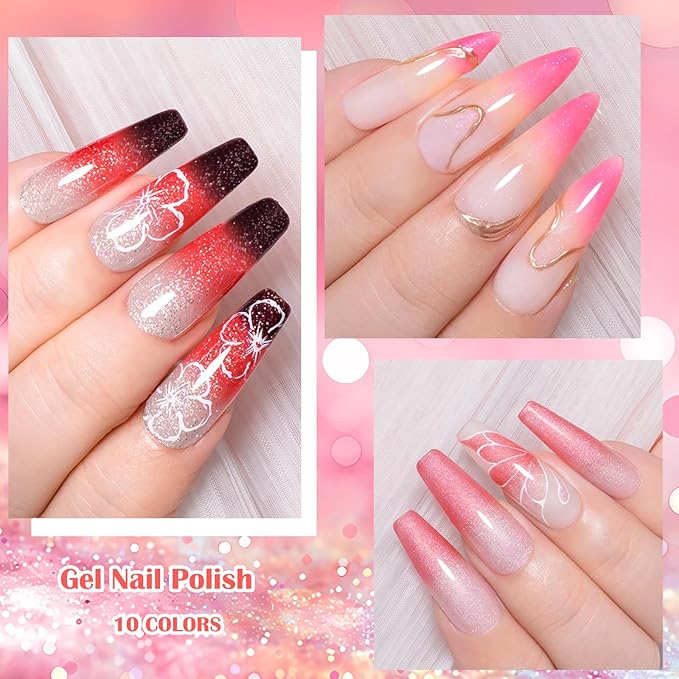 MEET ACROSS 12pcs Glitter Color Changing Gel Nail Polish Set, Thermal Nail Gel Polish Kit, Temperature Color Changing Gel Polish Semi Permanent Soak Off UV Gel for Home Salon
