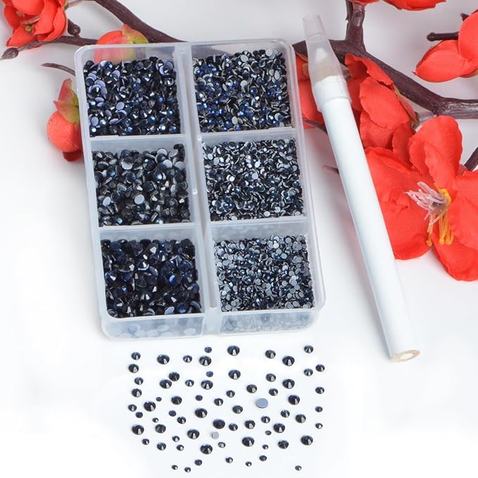 Bymitel Hotfix Crystal Rhinestones Round Gems for Crafts,Mixed 6 Sizes with Wax Pencil Kit, Montana1.3-3.2mm(SS3-SS12/8000pcs)