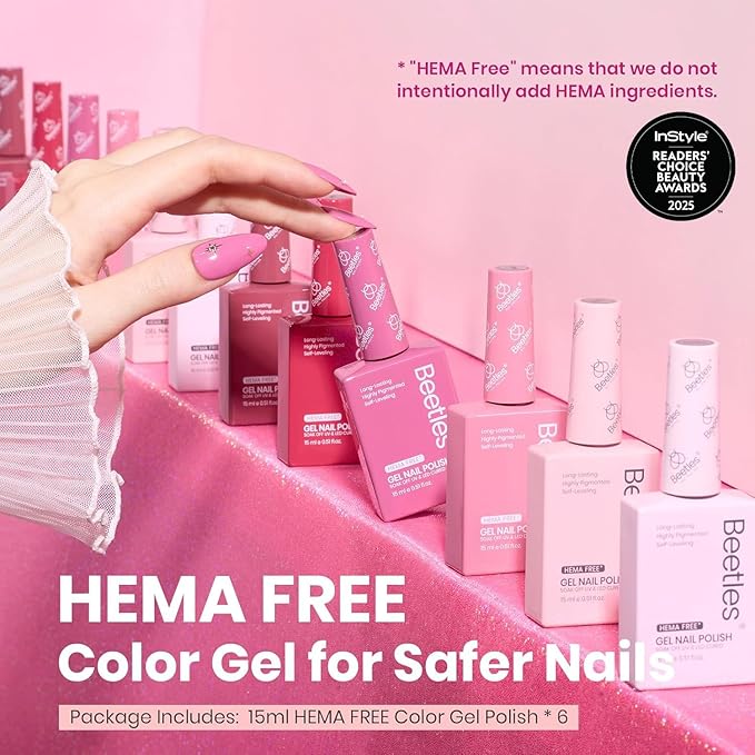 Beetles Valentines Gel Polish Set - Romantic Blush 6 Colors Gel Polish Set Hema Free, Nude Light Baby Hot Pink Colors Spring Valentines Nails, Long Lasting Soak Off UV LED Nail Lamp Gifts for Her