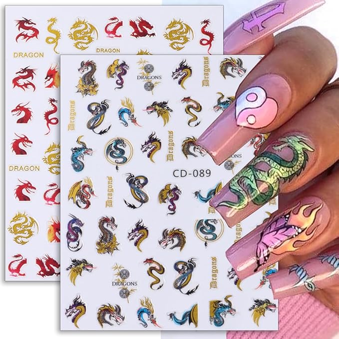 3D Gold Black Dragon Nail Stickers for Chinese New Year Dragon Nail Art Designs
