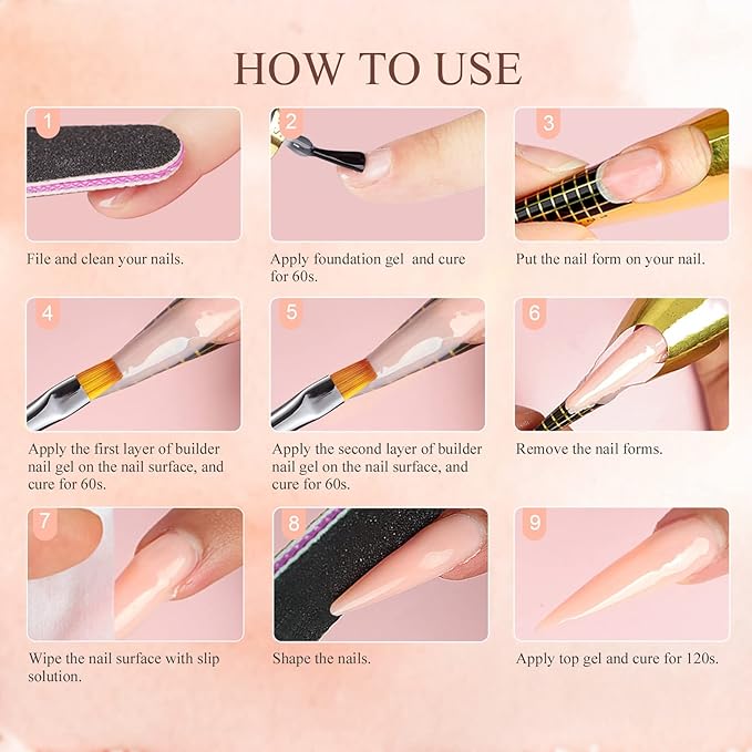 Saviland Builder Nail Gel Kit – 2.1oz nudes Nail Extension Gel for Nail Repair & Strengthen U V Hard Gel for Nails with Gel Nail Brush 100PCS Nail Forms Manicure Tools Nail Supplies for Salon Home DIY