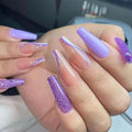 RTKHFZER Long Press on Nails Coffin Fake Nails Purple Glitter False Nails with Swirl Designs Nails Press Ons 24Pcs Glossy Long Full Cover Acrylic Stick on Nail for Women