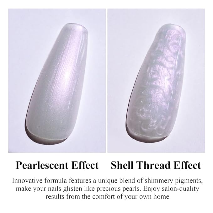 Imtiti Pearl Gel Nail Polish,0.5 Fl Oz Milky White Glitter Drawing Gel Polish Shell Thread Shimmer Mermaid Nail Gel Polish Soak Off UV LED for Home DIY Nail Art Manicure Salon