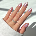 Glamnetic Press On Nails - Seaspell Fake Nails | Short Almond Pink Fake Nails with a Velvet Finish, Salon Quality Summer Nails | 15 Sizes - 30 Nail Kit with Glue