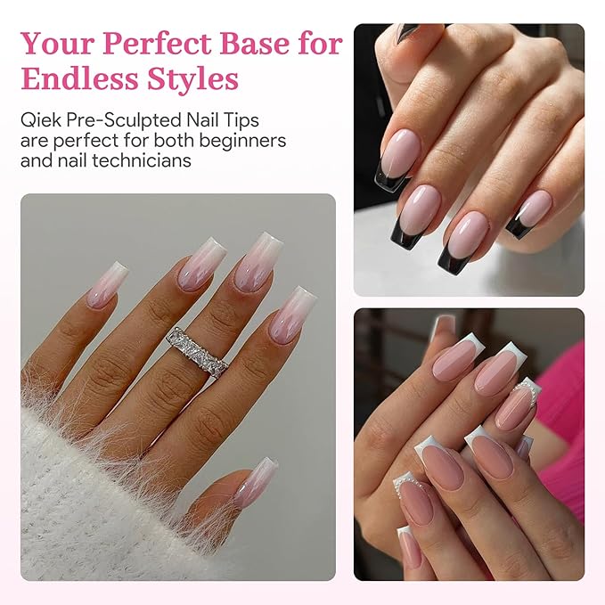 Medium Square Pre-Building Nail Tips, 15 Sizes 240 PCS Pre-shaped Apex Clear Soft Press On Fake Nail Half Matte Gel Nail Extensions Strong Thick Acrylic Tip for DIY Beginners & Salon Manicure