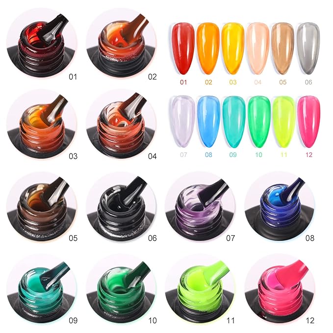 Major Dijit 12 Color Jelly Gel Nail Polish Set Blue Red Purple Rainbow Neon Yellow Green Orange Summer Crystal Glass Translucent Gel Polish