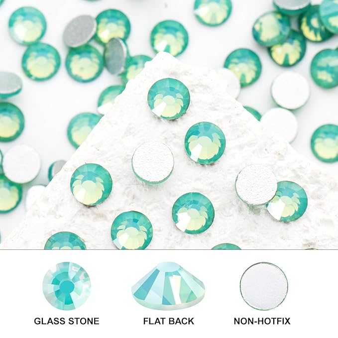 Novani 3000 Pieces Flatback Rhinestones Glass Round Gems Green Opal Crystals for Nail Art DIY Crafts Clothes Shoes,SS16,3.8-4.0mm