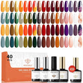 modelones 40 Pcs Gel Nail Polish Set, Nude Brown Green Red Purple Orange Gold Jelly White Colors Blooming Gel Polish Kit with Base Coat & Matte Glitter Glossy Top Coat DIY Mani Gfit