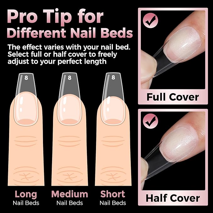 Medium Gel Coffin Nail Tips, 240pcs Soft Gel Pre-Shaped Acrylic Fake Nails, Half Matte Full Cover Clear Press on Flase Nail Tips for Extension Nail Manicure Home DIY 12 Sizes Gelly Tips