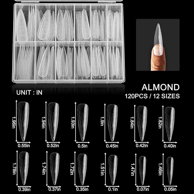 120Pcs Dual Nail Forms,Long Almond Extension Poly nail gel Nail Forms Full Cover Reusable Nail Molds 12 Sizes for Solid Nail Gel Glue Nail Art Design Salon&DIY(Extra Long Almond)
