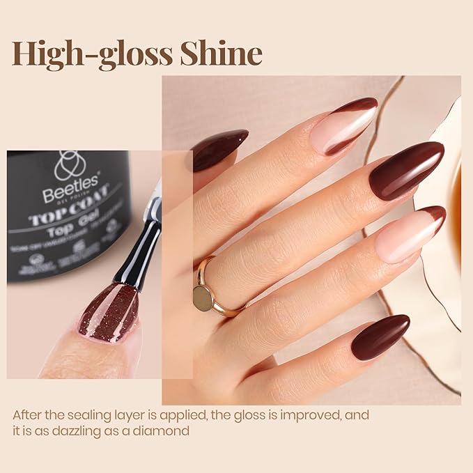 Beetles Gel Base and Top Coat with Cuticle Oil Set, 3Pcs No Wipe Top Gel Glossy Shine Long Lasting, Cuticle Oil Care for Dry Damaged for Stronger Nails Nail Care Kit Gifts for Women