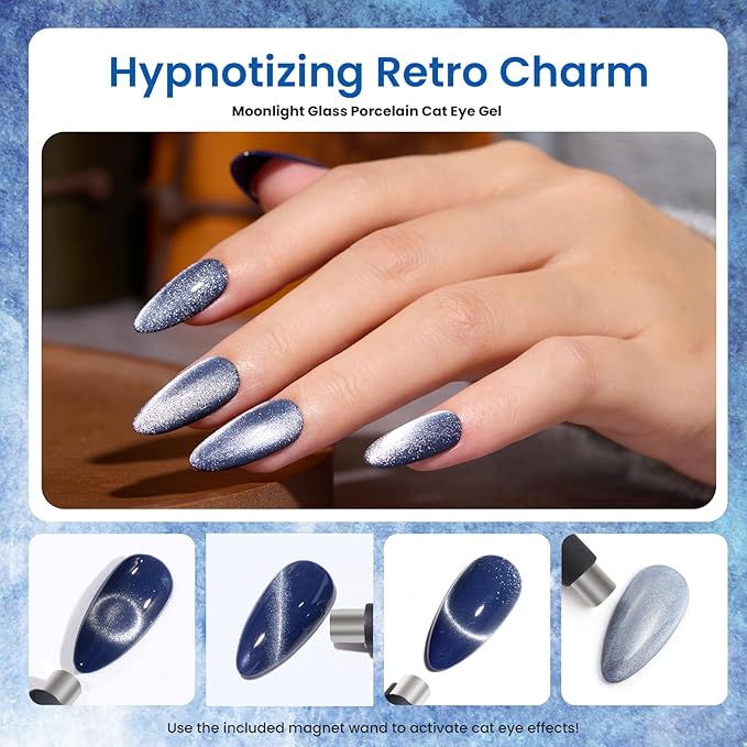 Beetles Cat Eye Gel Polish – Glamorous Metamorph 6 Color Gel Nail Polish Set, Blue Brown Pearl with Magnet Soak Off Uv LED for Salon Manicure Art DIY Back to School Nails