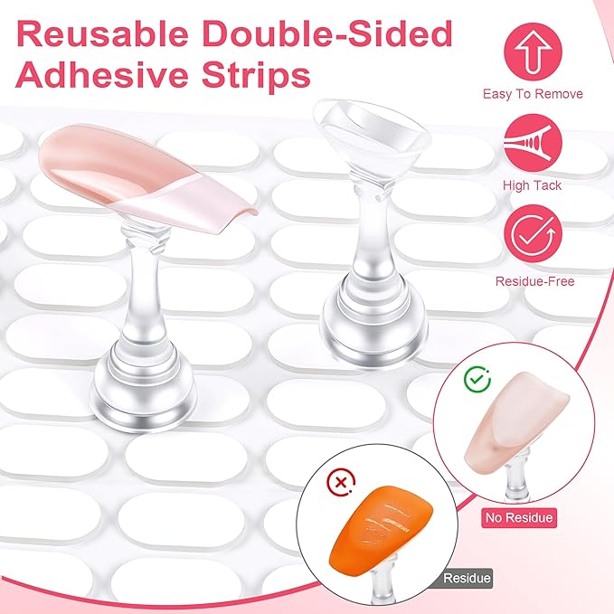 Nail Stand for Press On Nail Holder for Painting Nails, Magnetic Fake Nail Stands Tips, Heart Shaped Nail Holder with Double-sided Tape Practice Nail Art Tools