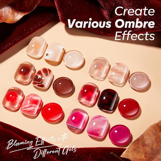 modelones Gel Top Base Coat and Blooming Gel Polish Set, 15ML 3PCS Clear Tortoise Bloom Marble Aura Painting Nail Art No Wipe Super Shiny Top Base Coat Soak Off U V DIY Manicure Gift for Women
