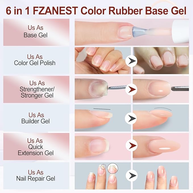 FZANEST Nude Pink Builder Gel 15ml, Natural Color Rubber Base Gel Polish for Nail Strengthener Extension Self-leveling Soak Off UV LED French Nail Base