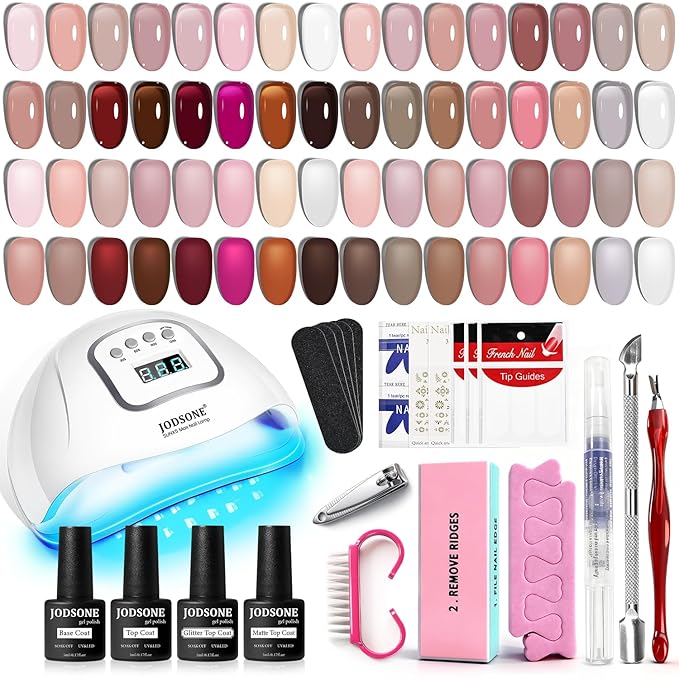 JODSONE 36Pcs Jelly Gel Nail Polish Kit with 4 Functional Gel for All Seasons