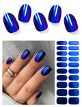 Semi Cured Gel Nail Strips (Blue Mirror), Chrome, 20 Pcs Gel Nail Wraps, Stickers, Salon Quality, Long Lasting, Works with Any UV Lamps