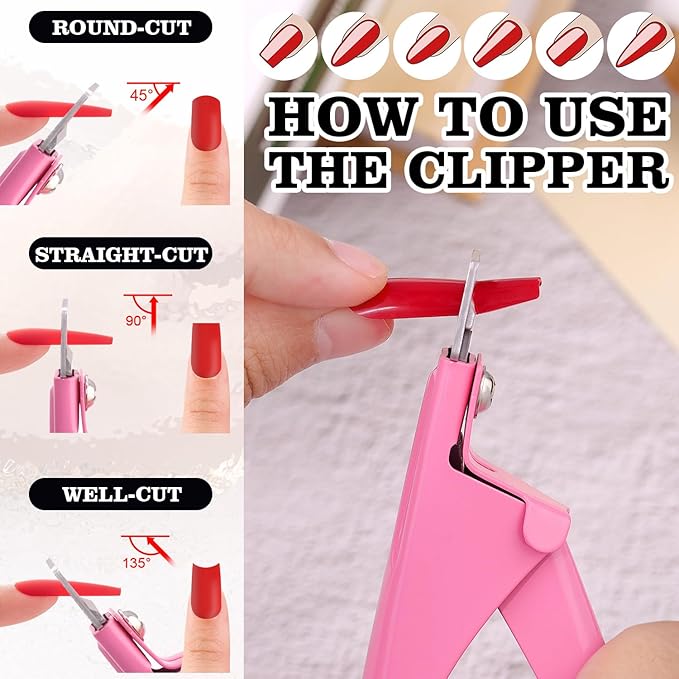 Light Pink Metal Premium Adjustable Nail Clippers with Magnet Sizers for Acrylic Nails, Professional Stainless Steel Fake False Nail Tip Clipper Cutter Trimmer, Manicure Tool for Salon Home Nail Art