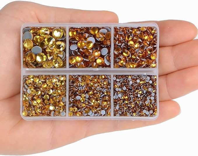 4000Pcs Mixed Size Hot Fix Round Crystals Gems Glass Stones Hotfix Flat Back Rhinestones (Topaz)