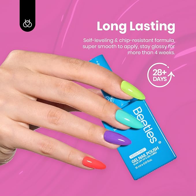 beetles Gel Polish Neon Bubbles - 6 Colors Gel Nail Polish Set Hema Free Full Size Neon Hot Pink Orange Yellow Blue Purple Green Soak Off UV LED DIY Home Manicure Salon Gift for Women Girls