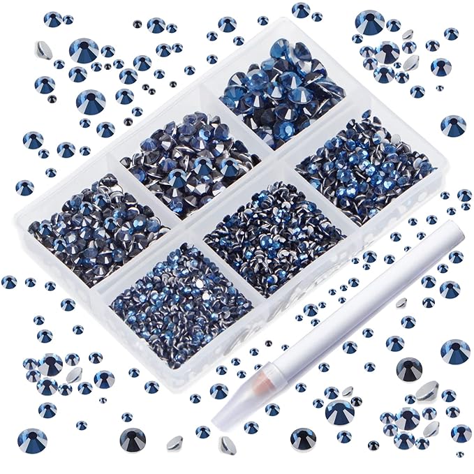 AD Beads 4300 Pieces Flat Back Nail Art Rhinestones Round Beads 6 Sizes (2-6.5mm) with Storage Organizer Box,Rhinestones Picking Pen for Nail Art Phone Decorations Crafts DIY (Montana)