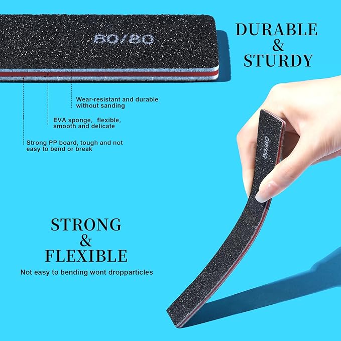 FANDAMEI 24PCS 80/80 Grit Nail File, Nail Files Kit, Double Sided Emery Boards for Nails, Professional Nail File for Natural Acrylic Nails, Rectangular Manicure Nail Files Set, Coarse Grit 80/80