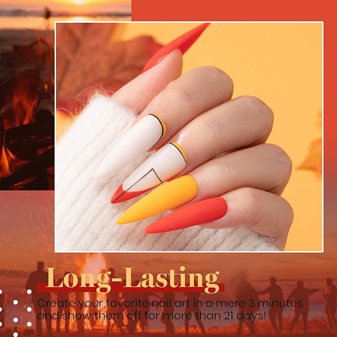 Beetles 20 Pcs Gel Polish Kit - Cozy Campfire Collection Fall Winter Orange Yellow Green Soak Off Lamp Base Top Coat Nail Art Brushes Set Design Pen