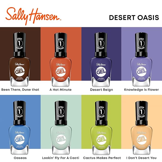 Sally Hansen Miracle Gel Salon Quality Nail Polish | Gel-Like Formula, Two-Step System, No UV Light Needed, Long Lasting | Opaque, Glossy | 605 Desert Reign | Dark Purple Nail Color