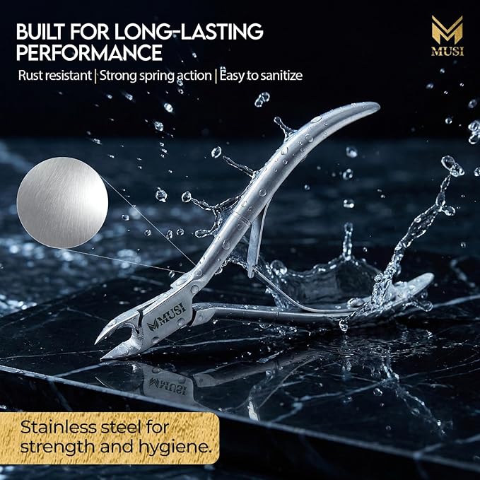 MUSI Cuticle Cutter & Nail Cutter- Durable, Stable & Super Sharp Stainless Steel, Precision Jaw Dead Skin Remover for Fingernails & Toenails, Manicure & Pedicure