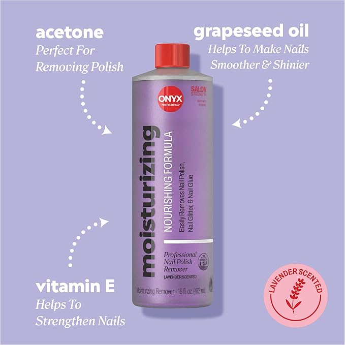 Onyx Professional Nail Polish Remover Kit with 7 inch Nail File, Lavender Scent, Made in USA, 16 fl oz - Moisturizing Formula Gel Polish Remover, Acetone-based, Enhanced with Vitamin E, Grape Seed Oil