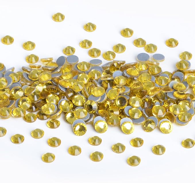 NCB 2880pcs Iron on Crystal Rhinestones Round Gems for Crafts Decoration DIY Jewelry Making (Citrine, SS3 1.3mm)