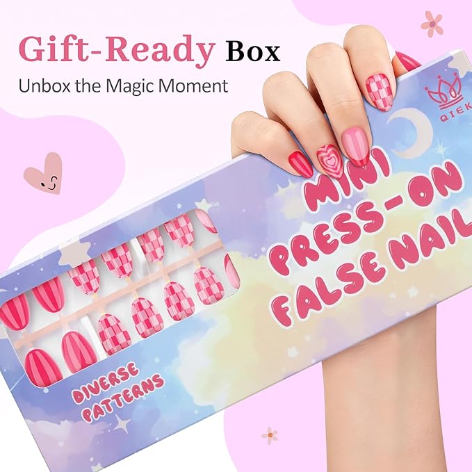 16 Sizes 128 Pieces Press on Nails for Kids, 4 pack Kids Nail Kit Colorful Flower Almond Fake Nail Tips for Girls 8-12 Years Old with Jelly Nail Adhesives & Nail Glue Birthday Gifts Easter