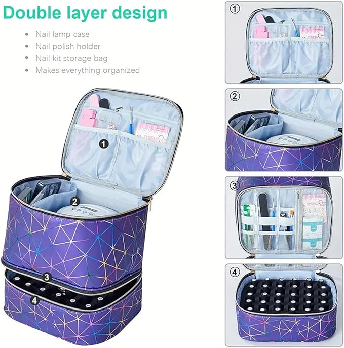 Nail Polish Organizer Bag Holds 30 Bottles Nail Supplies Storage Organizers Box NailPolish Carrying Case Organizer Nails Kit Bag Organizers Case For Nails Polish And Manicure Set,Sponge Partitions