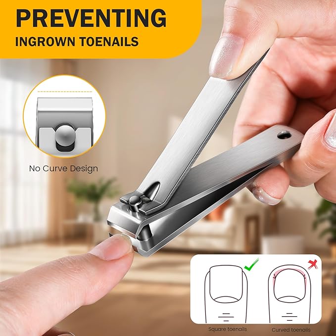 BEZOX Toe Nail Clippers - Nails Clipper for Men Toenails Clipper for Seniors, Heavy Duty Stainless Steel Fingernail Cutters with Straight Blade - Silver