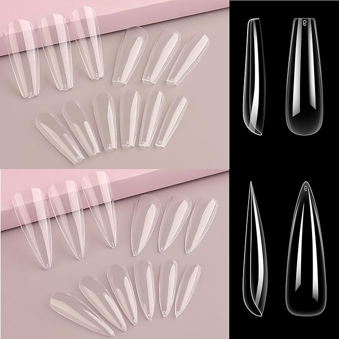 Stand for Press Ons Display Practice Art Magnetic Fake Nails Holder With 96pcs Stiletto Square Full Cover Tips, Reusable Putty for Home DIY Beginner Salon Kit Supplies