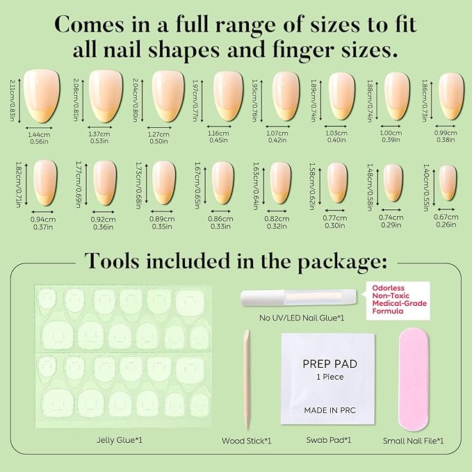 Luxbon Almond Press On Nails Acrylic with No-Cure Nail Glue and Tool Kit – Short French Soft Gel Tips 25-30pcs Full Size Set, Reusable Fake Nails for Women, Salon Look at Home, Beige