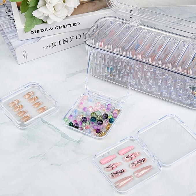 Press On Nail Orgnizer 12pcs 3.3inch Clear nail storage box and 1 large storage box for Press On Nail Packaging and fake Nail Storage Nail Display with double sided tape.